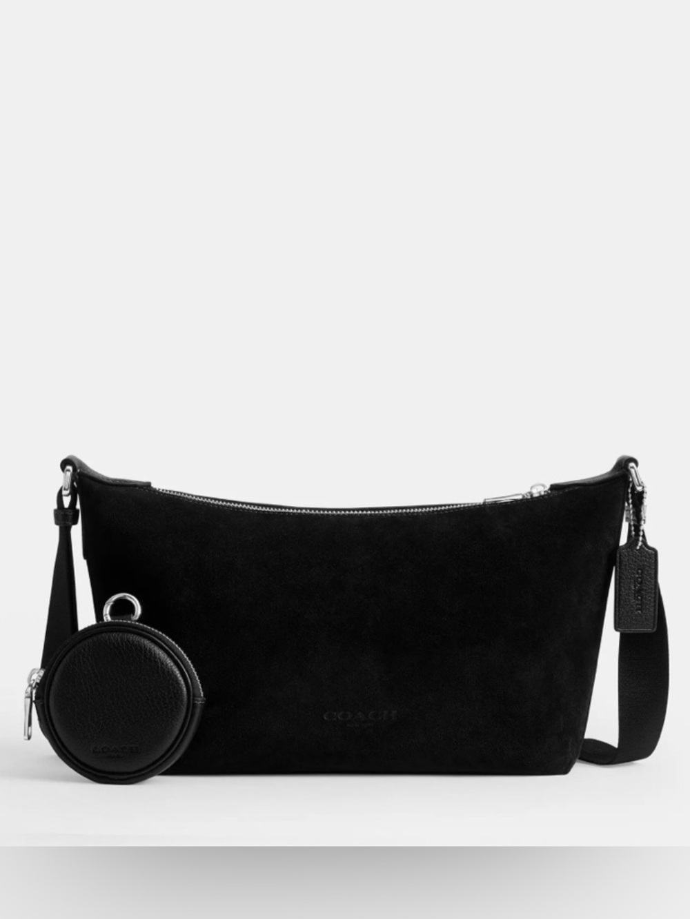 Coach Small Finn Crossbody Bag With Pouch in Black Suede NWT